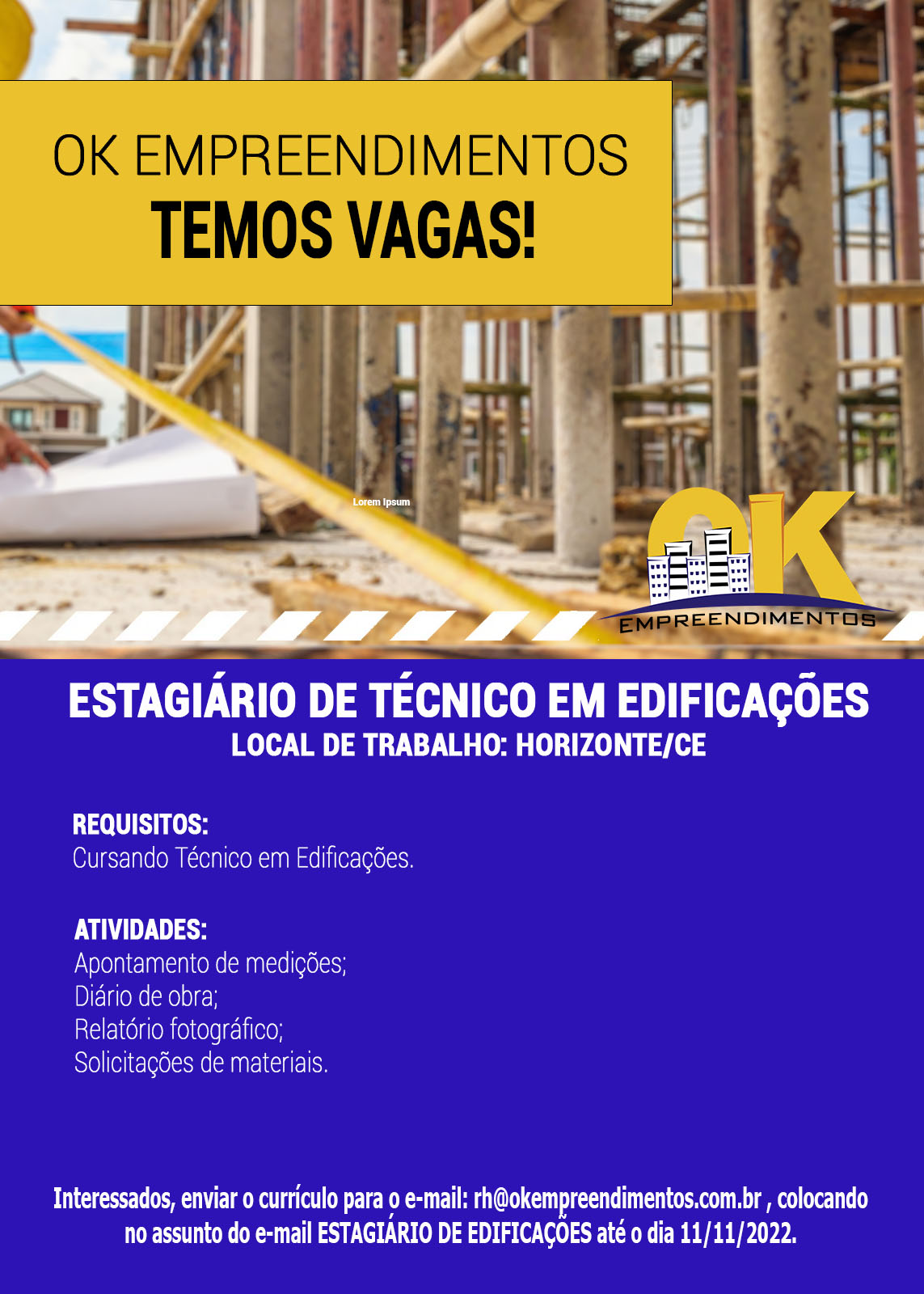 Estagiário de engenharia civil ou edificações