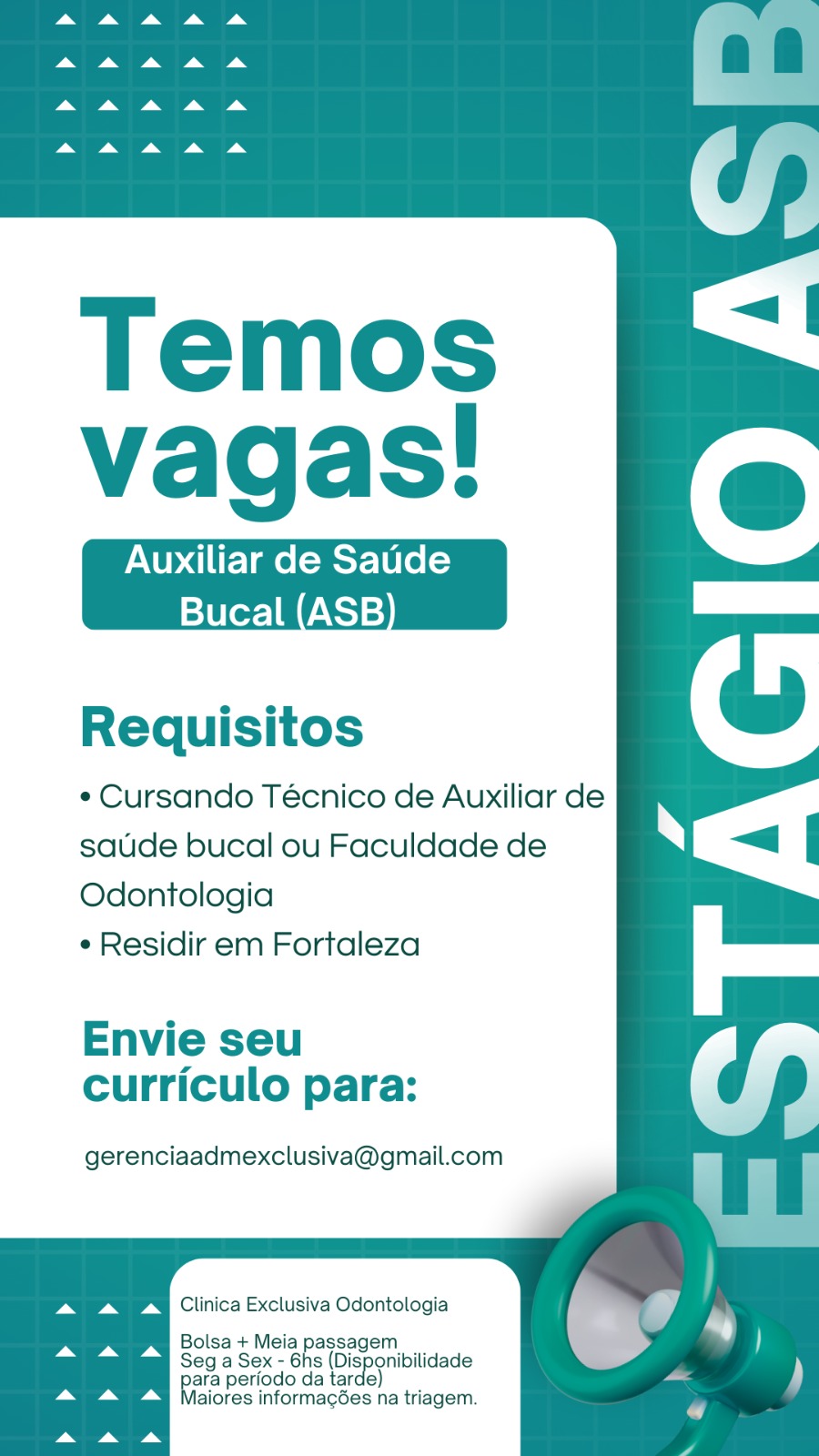 Vaga de Estágio Auxiliar de Saúde Bucal em Fortaleza