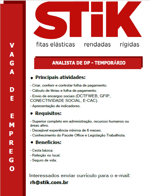 Analista de Departamento Pessoal (Temporário)