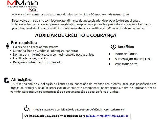 Auxiliar de crédito e cobrança