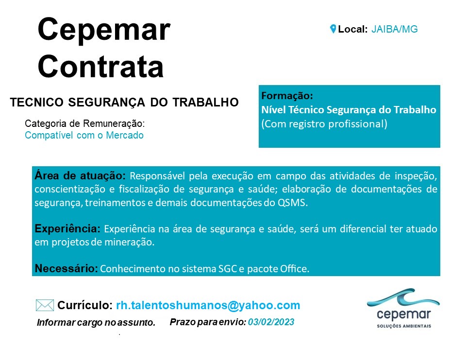 TECNICO DE SEGURANÇA DO TRABALHO – JAIBA/MG